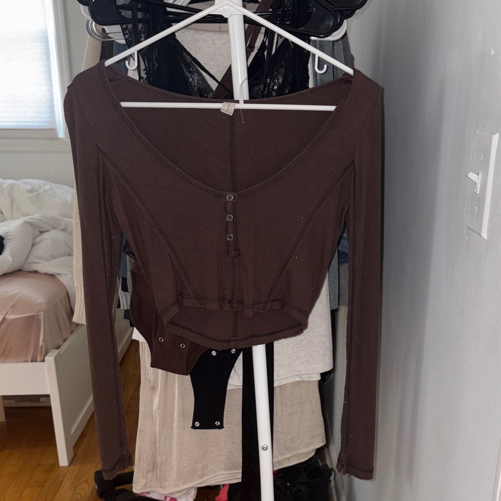 Urban Outfitters Chocolate Brown Long Sleeve Blouse